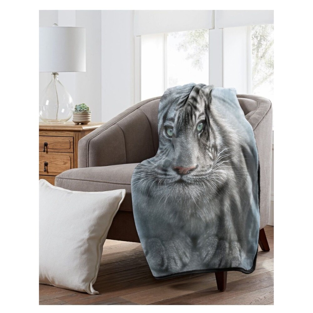 Heartland White Tiger Plush Throw Blanket - Grey Faux Fur